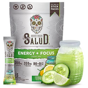 Salud 2-in-1 Energy and Focus Drink Powder, Cucumber Lime - 15 Servings, Organic Caffeine, B6 + B12, Theanine, Clean Energy Agua Fresca Mix, Non-GMO, Gluten Free, Vegan, Low Calorie, 1G Sugar