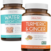 Diuretic Water Pills & Turmeric and Ginger (1-Month Supply) Water & Spice Blend - Diuretic Water Pills Relief from Bloating & Water Retention (60 Caps) & Turmeric and Ginger Curcumin (90 Capsules)