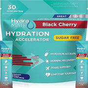 HydroMATE Electrolytes Powder No Sugar Black Cherry Sugar Free Hydration Packets Keto Party Favors Sticks with Vitamin C 30 Count