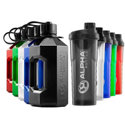 Alpha Designs | 2 Litre Water Bottle (2400ml) + Protein Shaker (1l) Gym Bundle | Father's Day Gift | Smoke