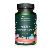 Vegavero Vegan Omega 3 + ADEK Vitamins | NO Additives | Omega 3 Capsules (GreenCaps) | Algae Oil Omega 3 DHA & EPA | Lab-Tested