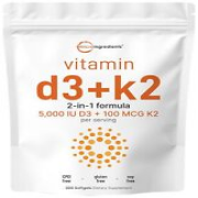 Micro Ingredients D3 5000 IU with K2 100 mcg, 300 Soft-Gels | K2 MK-7 with D3...