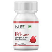 INLIFE Chelated Iron Folic Acid Supplement with Vitamin C, E, B12, Zinc & Seleni
