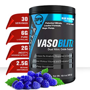 VASOBLITZ Award Winning Dual Nitric Oxide Pre Workout with NO3T Arginine Nitrate,L-Citrulline,Betaine Anhydrous,Calcium Lactate,Caffeine Free for Muscular Endurance(30 Serving) (Blue Raspberry)
