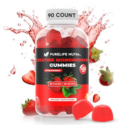 Creatine Monohydrate Gummies - Boost Strength & Focus, 3g serving, Sugar-free, 90 Count, Natural Strawberry flavored Creatine Gummies for Men & Women, Vegan, Gluten Free, Non Bloating, Halal
