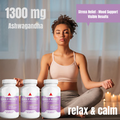 Organic Ashwagandha with Black Pepper Root Capsules 1300mg - Stress Relief x3