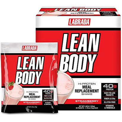 Labrada Lean Body MRP All-In-One Strawberry Meal Replacement Shake, 40g Protein, Whey Blend, 8g Healthy Fats EFA's & Fiber, 22 Vitamins and Minerals , No artificial color, Gluten Free, (20 Packets)