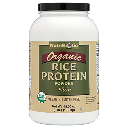 NutriBiotic Certified Organic Rice Protein Plain, 3 Pound | Low Carbohydrate Vegan Protein Powder | Raw, Certified Kosher & Keto Friendly | Made Without Chemicals, GMOs & Gluten | Easy to Digest