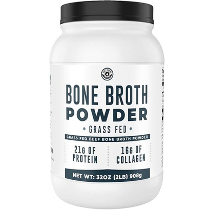 Bone Broth Protein Powder, Pure Grass Fed Bone Broth Beef Protein Powder. Unflavored, Natural Collagen, Glucosamine & Gelatin, Paleo Protein Powder, Keto, Gut Health, Non-GMO, Dairy Free. 32oz