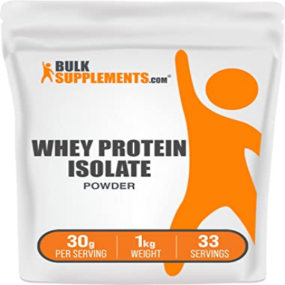 BULKSUPPLEMENTS.COM Whey Protein Isolate Powder - Unflavored Protein Powder, Whey Isolate Protein Powder - Whey Protein Powder, Gluten Free, 30g per Serving, 1kg (2.2 lbs) (Pack of 1)