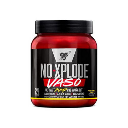 BSN N.O.-XPLODE Vaso Pre Workout Powder with 8g of L-Citrulline and 3.2g Beta-Alanine and Energy, Flavor: Pineapple Pump, 24 Servings