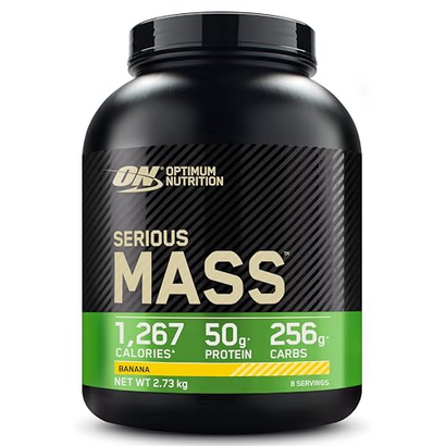 Optimum Nutrition Serious Mass Protein Powder with Creatine, Glutamine, 25 Vitamins & Minerals, High Calorie Mass Gainer, Banana Flavour, 8 Servings, 2.73kg, Packaging May Vary