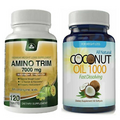 Natural Coconut Oil Softgels & Amino Trim Fat Burner Weight Loss Capsules Combo