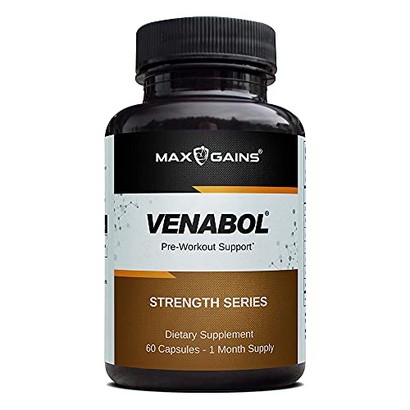 MAX GAINS Venabol Supplement for High-Power Workout Support. Great Source of Niacin, Arginine & Citrulline. Supports The Nitric Oxide System. 60 Capsules
