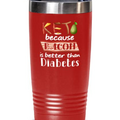 Ketogenic Diet Tumbler - Funny Keto - Low Carb - Ketogenic - Because Bacon Is Better Than Diabetes - Keto - 20oz Light Red