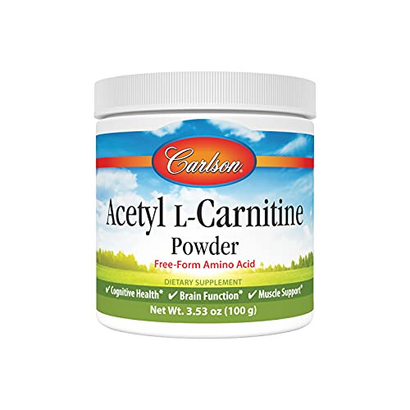 Carlson - Acetyl L-Carnitine Powder, Free-Form Amino Acid, Cognitive Health, Brain Function & Muscle Support, 3.53 oz (100 g)