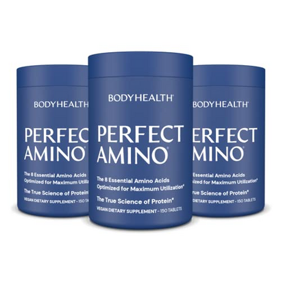 BodyHealth PerfectAmino Tablets, (3-Pack) All 8 Essential Amino Acids with BCAAs + Lysine, Phenylalanine, Threonine, Methionine, Tryptophan, Supplement for Muscle Mass Production, Recovery & Strength