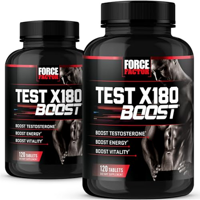 Force Factor Test X180 Boost, 2-Pack, Testosterone Booster and Energy Supplement for Men, Boost Energy, Increase Stamina, and Enhance Vitality, with D-Aspartic Acid and Fenugreek, 240 Tablets