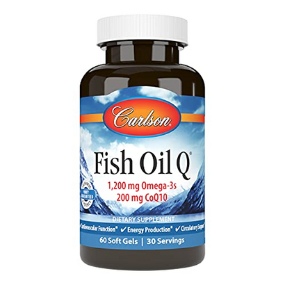 Carlson Fish Oil Q 100 mg, Omega-3s and CoQ10, 60 Soft Gels