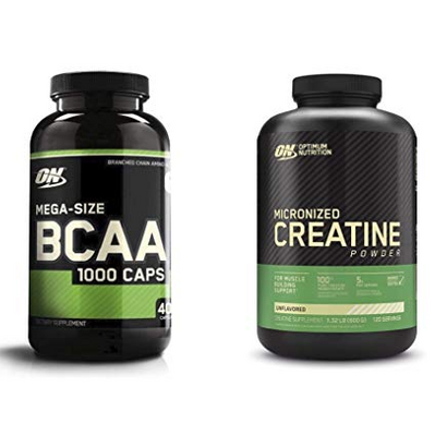 Optimum Nutrition Instantized BCAA Capsules, Keto Friendly Branched Chain Essential Amino Acids (400 Count) with Micronized Creatine Monohydrate Powder, Unflavored (120 Servings) - Bundle Pack