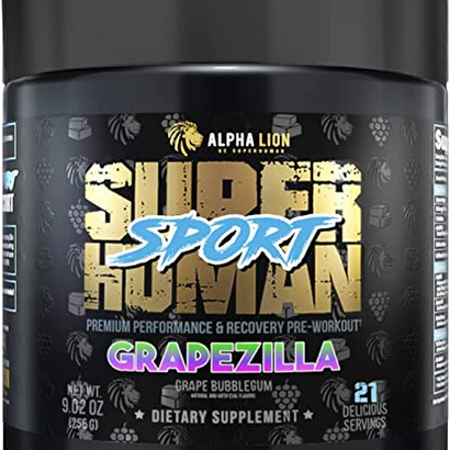 Alpha Lion Superhuman Sport Pre Workout Powder, Preworkout for Men & Women, Sports Nutrition Supplement, for Muscle Soreness, Recovery & Training, Energy & Focus (21 Servings, Grapezilla Flavor)