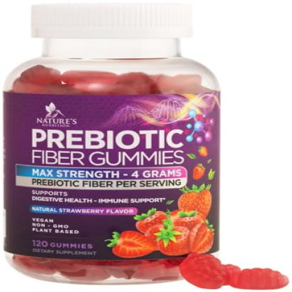 Fiber Gummies for Adults 4g, Daily Prebiotic Gummy Fiber Supplement, Digestive Health Support - Plant Based Soluble Fiber, Supports Regularity & Digestion for Adults Non-GMO - 120 Gummies