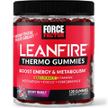 Force Factor LeanFire Thermo Gummies with B12 Vitamins, Caffeine, & Green Coffee Bean, Boost Energy, Metabolism, Endurance, Stamina, Motivation, Focus, & Performance, Pre Workout Gummies, 120 Gummies