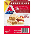 Atkins Strawberry Shortcake Protein Meal Bar (14 Count + 2 Bonus Bars)