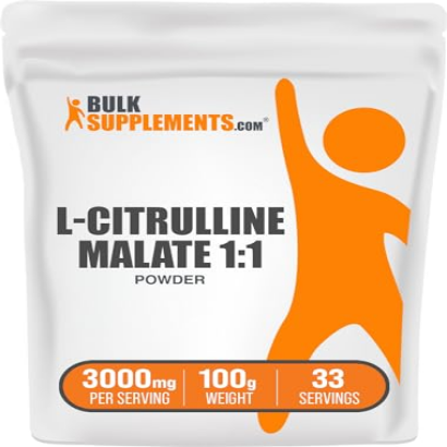 BulkSupplements.com L-Citrulline Malate 1:1 Powder - Citrulline Malate Powder, Citrulline Supplement - Unflavored & Gluten Free - 3g per Servings, 100g (3.5 oz) (Pack of 1)