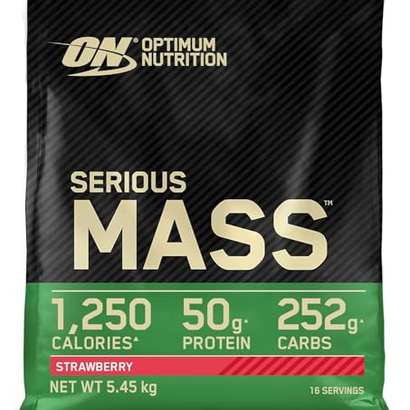 Optimum Nutrition Serious Mass, Weight Gainer Protein Powder, Mass Gainer, Vitamin C and Zinc for Immune Support, Creatine, Strawberry, 12 Pound (Packaging May Vary)
