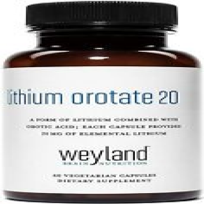 Weyland Brain Nutrition: Lithium Orotate 20mg (1 Bottle), 60 Vegetarian Capsules