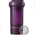 BlenderBottle Shaker Bottle with Pill Organizer and Storage for Protein Powder, ProStak System, 22-Ounce, Plum