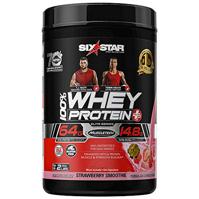 Six Star Whey Protein Powder Whey Protein Plus | Whey Protein Isolate & Peptides | Lean Protein Powder for Muscle Gain | Muscle Builder for Men & Women | Strawberry, 2 lbs (Package May Vary)