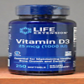 Life Extension Vitamin D3 25 mcg (1000 IU) 250 Softgels Healthy Bone Growth