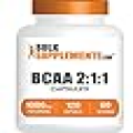 BULKSUPPLEMENTS.COM BCAA 2:1:1 Capsules - Branched Chain Amino Acids, BCAA Supplements, BCAA Capsules - BCAA 1000mg, BCAA Pills - Gluten Free - 2 Capsules for Serving, 120 Capsules