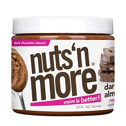 Nuts ‘N More Dark Chocolate Almond Butter Spread, All Natural Keto Snack, Low Carb, Low Sugar, Gluten Free, Non-GMO, High Protein Flavored Nut Butter (15oz Jar)
