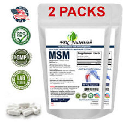 FDC NUTRITION MSM 1000 mg, 120 Veg Capsules 2 PACKS For Joint Health
