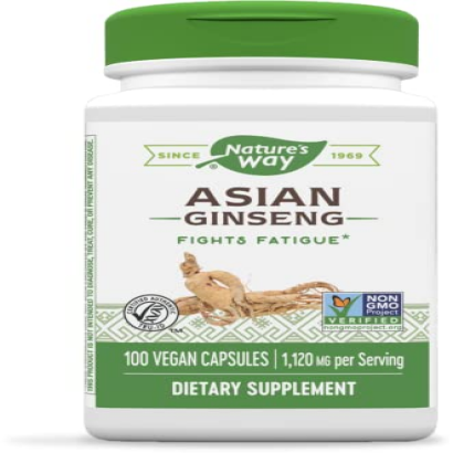 Nature's Way Premium Herbal Asian Ginseng, Fights Fatigue*, 1,120mg Per Serving, 100 Capsules