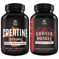 Bundle of Tri Phase Creatine Pills 5g and Extra Strength Test Booster for Men - Muscle Mass Gainer and Muscle Recovery Creatine HCL Pyruvate - Natural Energy Supplement with Horny Goat Weed