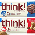 Bulk Buy think! High Protein Bars 18 Bar Variety Pack - 9 Chunky Peanut Butter, 9 Brownie Crunch (2.1 Oz Bars)