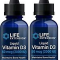 2 pc - Life Extension Liquid Vitamin D3 50 mcg (2000 IU) @ 1oz / 29.57 ml