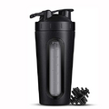 Protein Shaker Stainless Steel Water Bottle Outdoor Sports Fitness Training Drink Powder Milk Mixer 22 * 9cm 700ml (Color : Red) (Black)