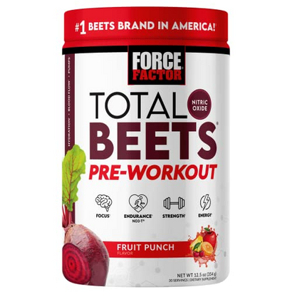 FORCE FACTOR Total Beets Pre-Workout Powder to Boost Energy & Endurance, Increase Strength, and Improve Blood Flow and Pumps, Nitric Oxide Supplement with Beet Root Powder, Fruit Punch, 30 Servings