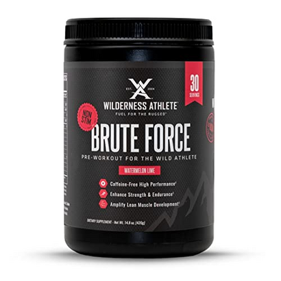 Wilderness Athlete - Brute Force (Caffeine Free Preworkout) | Stim Free Pre Workout Energy Powder Mix - Natural Energy Caffeine Free Preworkout - Workout Powder - 30 Serving Tub (Watermelon Lime)
