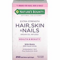 Natures Bounty Hair Skin and Nail Vitamins with Biotin, Soft Gels, 250 Ct