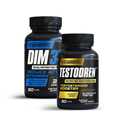 PrimeGENIX 2X-TESTO Stack | DIM 3X & Testodren Bundle | Support Testosterone Levels | Improve Muscle Growth | Made in USA