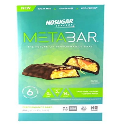 METABAR - High Protein Energy Bars, 0g Sugar, 14g Protein, Low Net Carb, Chocolate Caramel & Peanut - Grab & Go Protein Snack Bars with Six Layers of Decedent Delight - Gluten Free, Keto Friendly (12 bars)