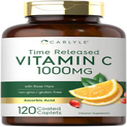 Vitamin C 1000mg with Rose Hips | 120 Caplets | Vegetarian | by Carlyle